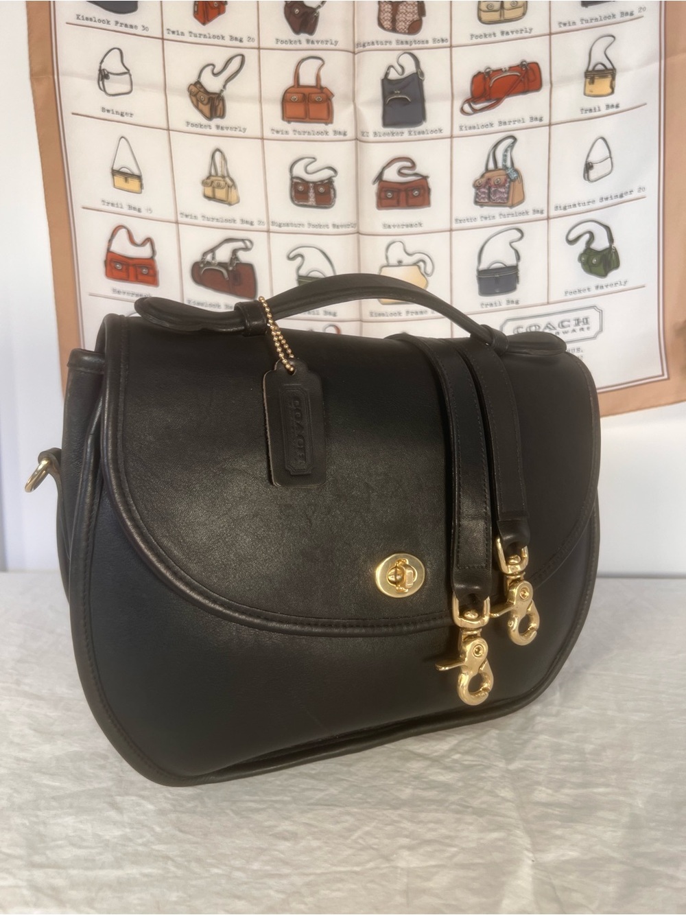 Vintage Coach Black Leather Plaza Bag